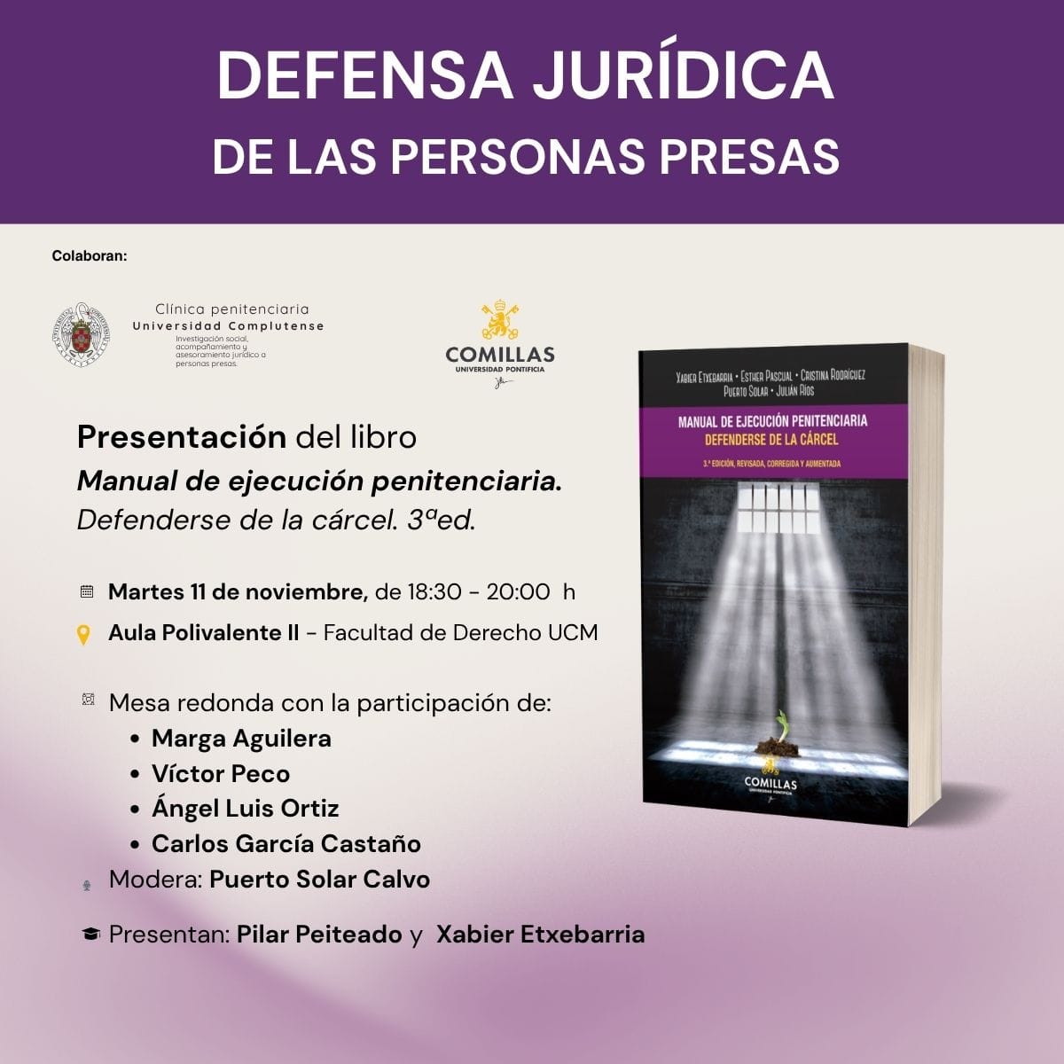 11/11: Mesa redonda "Defensa jurídica de las personas presas" (18:30h)